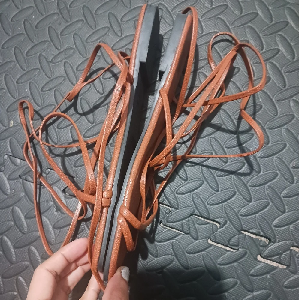 Women Brown Lace Up Flat Sandals - Picture 5 of 11